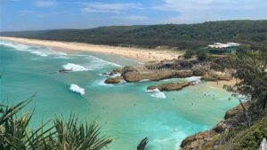 The turquoise waters of Main Beach on North Stradbroke Island