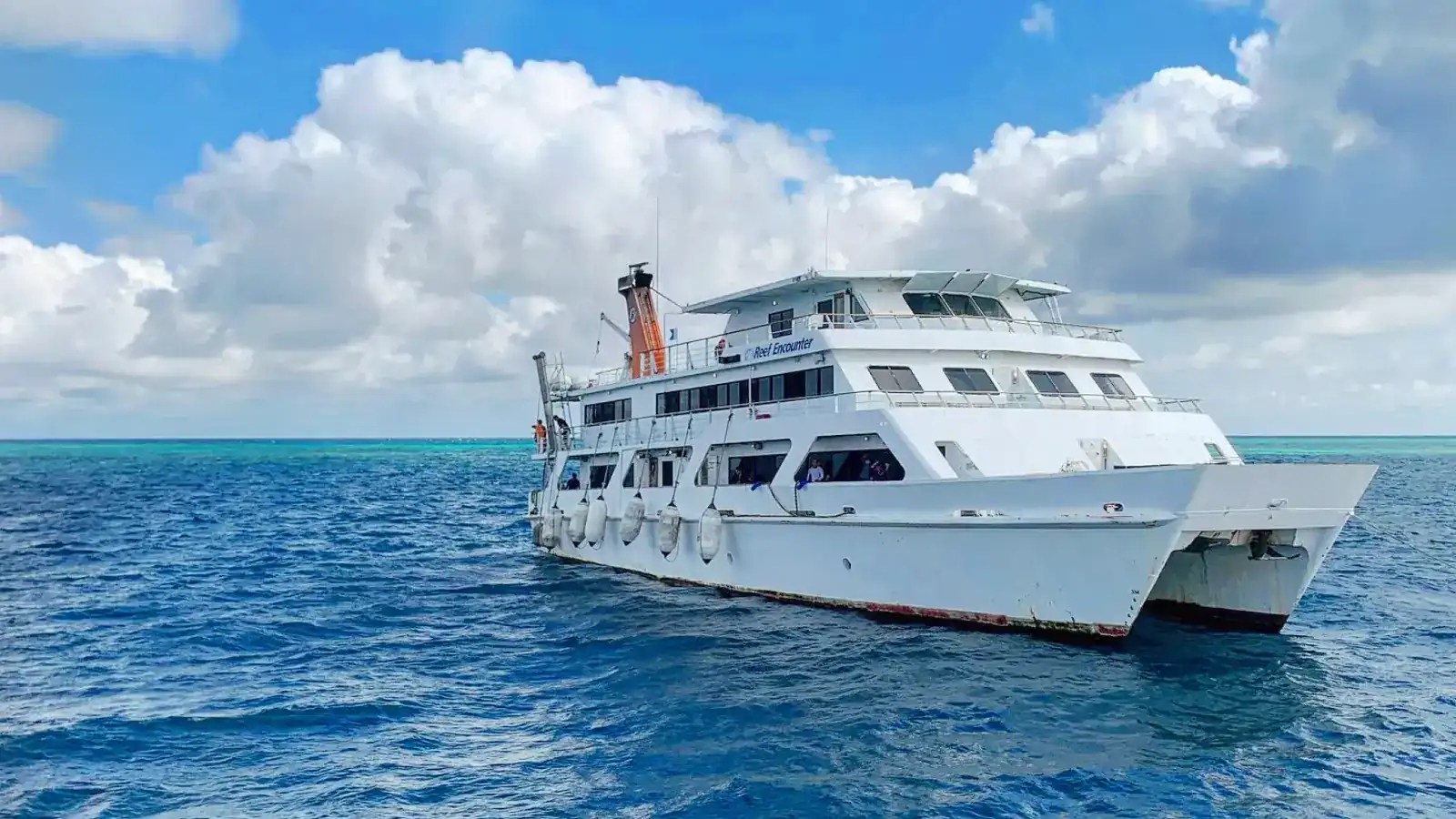 Reef Encounter, a liveaboard Great Barrier Reef snorkel and dive boat off the coast of Cairns, Queensland.