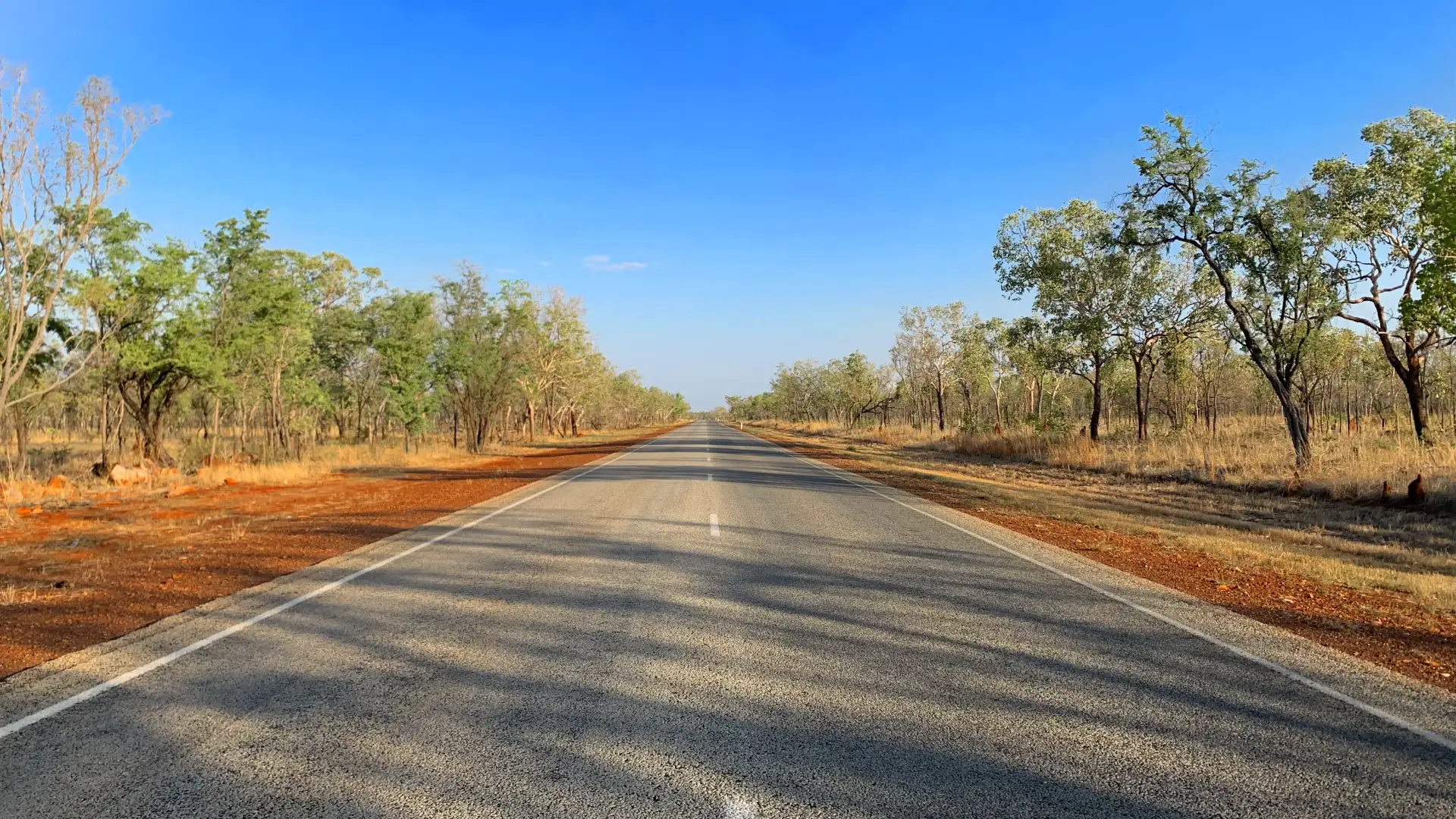 The Stuart Highway heading from Darwin to Katherine in the Northern Territory, Australia.