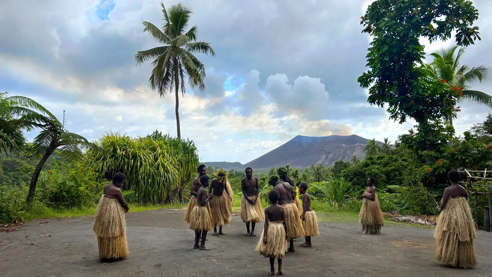 Kastom Dance on Tanna Island in front of Mount Yasur